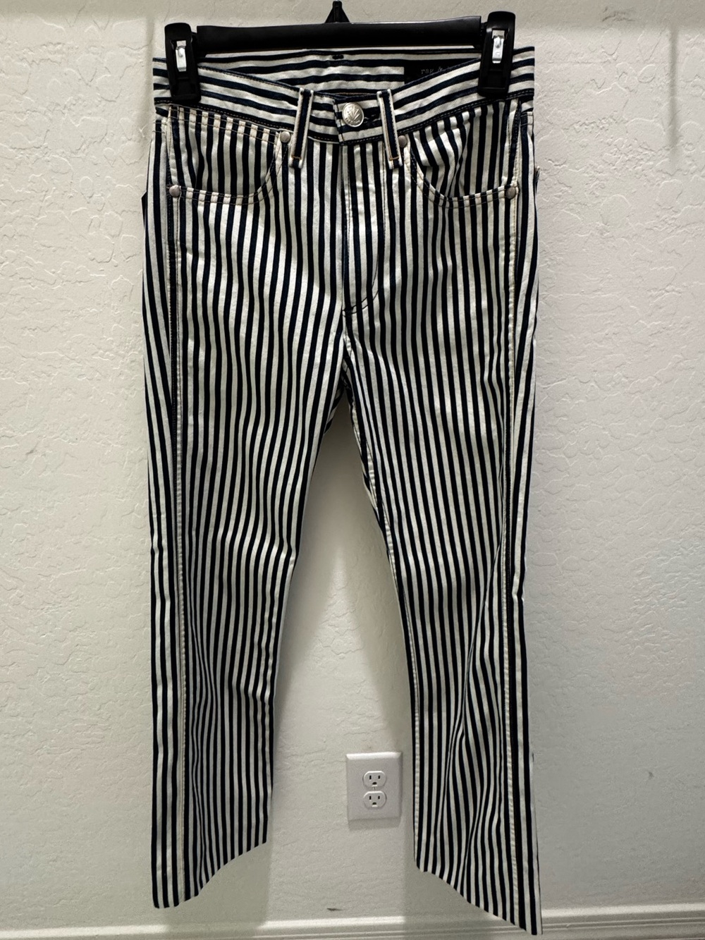 rag & bone Indigo & White Vertical Stripe Skinny Jeans